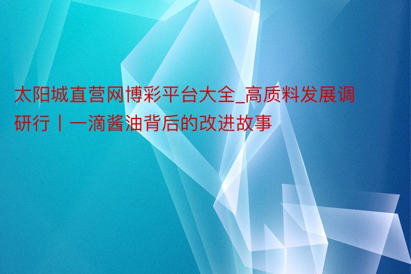太阳城直营网博彩平台大全_高质料发展调研行丨一滴酱油背后的改进故事